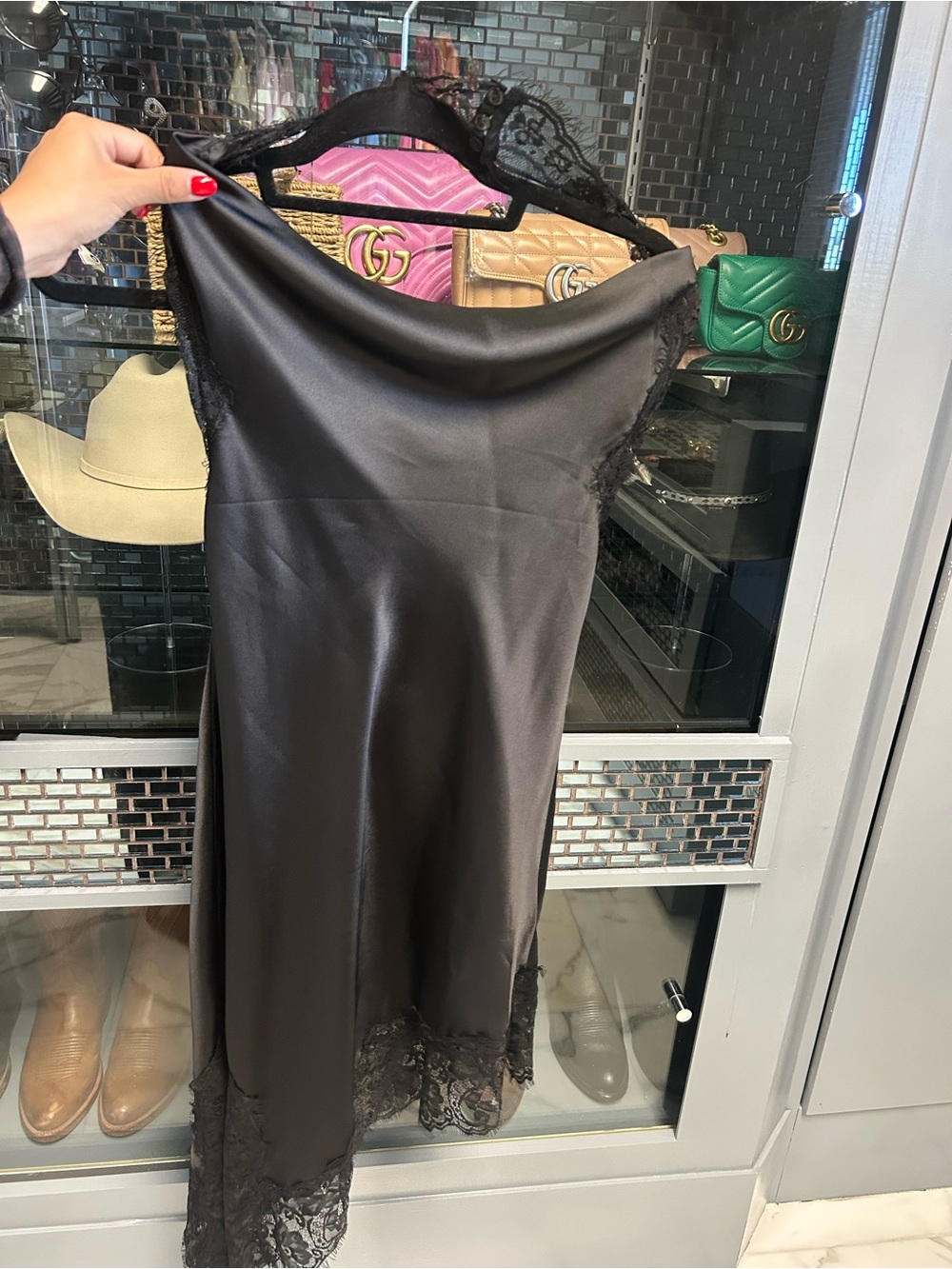 H&M Black Satin Lace Trim Slip Top